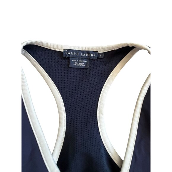 RALPH LAUREN Navy White Racerback Built in Bra Workout Top Size Large - Picture 4 of 6